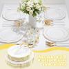 imageWDF 30Guest Black and Gold Plastic Plates  New Year Plates  Gold Plastic Silverware With Black Handle Baroque Black and Gold Disposable Dinnerware for Halloween ampamp New Year ampampPartiesWhite and Gold