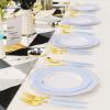 imageWDF 30Guest Black and Gold Plastic Plates  New Year Plates  Gold Plastic Silverware With Black Handle Baroque Black and Gold Disposable Dinnerware for Halloween ampamp New Year ampampPartiesBlue