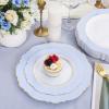 imageWDF 60pcs Clear Purple Plates Disposable with Gold Rim  Baroque Lavender Purple Plastic Plates for PartyWeddingSpring PicnicBlue