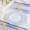 imageWDF 60pcs Clear Purple Plates Disposable with Gold Rim  Baroque Lavender Purple Plastic Plates for PartyWeddingSpring PicnicBlue