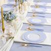 imageWDF 60pcs Clear Purple Plates Disposable with Gold Rim  Baroque Lavender Purple Plastic Plates for PartyWeddingSpring PicnicBlue