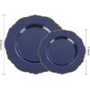 imageWDF 60pcs Clear Purple Plates Disposable with Gold Rim  Baroque Lavender Purple Plastic Plates for PartyWeddingSpring PicnicBlue and Gold