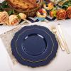 imageWDF 60pcs Clear Purple Plates Disposable with Gold Rim  Baroque Lavender Purple Plastic Plates for PartyWeddingSpring PicnicBlue and Gold