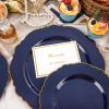 imageWDF 60pcs Clear Purple Plates Disposable with Gold Rim  Baroque Lavender Purple Plastic Plates for PartyWeddingSpring PicnicBlue and Gold