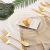 imageWDF 60pcs Clear Purple Plates Disposable with Gold Rim  Baroque Lavender Purple Plastic Plates for PartyWeddingSpring PicnicClear Gold