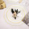imageWDF 60pcs Clear Purple Plates Disposable with Gold Rim  Baroque Lavender Purple Plastic Plates for PartyWeddingSpring PicnicClear Gold