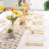 imageWDF 60pcs Clear Purple Plates Disposable with Gold Rim  Baroque Lavender Purple Plastic Plates for PartyWeddingSpring PicnicClear Gold
