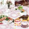 imageWDF 60pcs Clear Purple Plates Disposable with Gold Rim  Baroque Lavender Purple Plastic Plates for PartyWeddingSpring PicnicClear Pink with Gold Rim