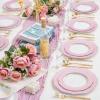 imageWDF 60pcs Clear Purple Plates Disposable with Gold Rim  Baroque Lavender Purple Plastic Plates for PartyWeddingSpring PicnicClear Pink with Gold Rim