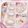 imageWDF 60pcs Clear Purple Plates Disposable with Gold Rim  Baroque Lavender Purple Plastic Plates for PartyWeddingSpring PicnicClear Pink with Gold Rim
