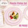 imageWDF 60pcs Clear Purple Plates Disposable with Gold Rim  Baroque Lavender Purple Plastic Plates for PartyWeddingSpring PicnicClear Pink with Gold Rim
