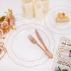 imageWDF 60pcs Clear Purple Plates Disposable with Gold Rim  Baroque Lavender Purple Plastic Plates for PartyWeddingSpring PicnicClear Rose Gold