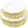 imageWDF 60pcs Clear Purple Plates Disposable with Gold Rim  Baroque Lavender Purple Plastic Plates for PartyWeddingSpring PicnicGold