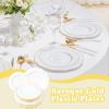 imageWDF 60pcs Clear Purple Plates Disposable with Gold Rim  Baroque Lavender Purple Plastic Plates for PartyWeddingSpring PicnicGold