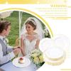 imageWDF 60pcs Clear Purple Plates Disposable with Gold Rim  Baroque Lavender Purple Plastic Plates for PartyWeddingSpring PicnicGold