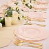 imageWDF 60pcs Clear Purple Plates Disposable with Gold Rim  Baroque Lavender Purple Plastic Plates for PartyWeddingSpring PicnicPink