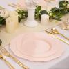 imageWDF 60pcs Clear Purple Plates Disposable with Gold Rim  Baroque Lavender Purple Plastic Plates for PartyWeddingSpring PicnicPink