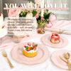 imageWDF 60pcs Clear Purple Plates Disposable with Gold Rim  Baroque Lavender Purple Plastic Plates for PartyWeddingSpring PicnicPink and Gold