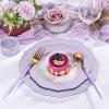 imageWDF 60pcs Clear Purple Plates Disposable with Gold Rim  Baroque Lavender Purple Plastic Plates for PartyWeddingSpring PicnicPurple and Gold