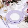 imageWDF 60pcs Clear Purple Plates Disposable with Gold Rim  Baroque Lavender Purple Plastic Plates for PartyWeddingSpring PicnicPurple and Gold