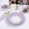 imageWDF 60pcs Clear Purple Plates Disposable with Gold Rim  Baroque Lavender Purple Plastic Plates for PartyWeddingSpring PicnicPurple and Gold