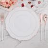 imageWDF 60pcs Clear Purple Plates Disposable with Gold Rim  Baroque Lavender Purple Plastic Plates for PartyWeddingSpring PicnicRose Gold