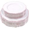 imageWDF 60pcs Clear Purple Plates Disposable with Gold Rim  Baroque Lavender Purple Plastic Plates for PartyWeddingSpring PicnicRose Gold