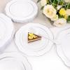 imageWDF 60pcs Clear Purple Plates Disposable with Gold Rim  Baroque Lavender Purple Plastic Plates for PartyWeddingSpring PicnicSilver