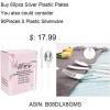 imageWDF 60pcs Clear Purple Plates Disposable with Gold Rim  Baroque Lavender Purple Plastic Plates for PartyWeddingSpring PicnicSilver