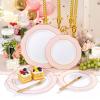 imageWDF 60pcs Pink Dessert Plates  75inch Baroque Pink ampampWhite Disposable DessertSaladAppetizer Small Cute Cake Plates for Upscale Parties ampampWeddingSpecial for Bridal Shower Brithday Baby ShowerPink