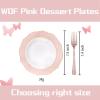 imageWDF 60pcs Pink Dessert Plates  75inch Baroque Pink ampampWhite Disposable DessertSaladAppetizer Small Cute Cake Plates for Upscale Parties ampampWeddingSpecial for Bridal Shower Brithday Baby ShowerPink