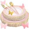 imageWDF 150pieces Baby Blue Plastic Plates with Gold Rim  Disposable Gold Plastic Silverware With Blue HandleBaroque Light BlueampampGold Disposable Plates Dinnerware for WeddingPartyPink