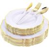 imageWDF 150pieces Baby Blue Plastic Plates with Gold Rim  Disposable Gold Plastic Silverware With Blue HandleBaroque Light BlueampampGold Disposable Plates Dinnerware for WeddingPartyWhite and Gold
