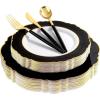 imageWDF 30Guest Black and Gold Plastic Plates  New Year Plates  Gold Plastic Silverware With Black Handle Baroque Black and Gold Disposable Dinnerware for Halloween ampamp New Year ampampPartiesBlack