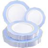 imageWDF 60pcs Clear Purple Plates Disposable with Gold Rim  Baroque Lavender Purple Plastic Plates for PartyWeddingSpring PicnicBlue