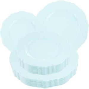imageWDF 60pcs Clear Purple Plates Disposable with Gold Rim  Baroque Lavender Purple Plastic Plates for PartyWeddingSpring PicnicMint Green