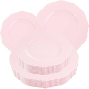 imageWDF 60pcs Clear Purple Plates Disposable with Gold Rim  Baroque Lavender Purple Plastic Plates for PartyWeddingSpring PicnicPink