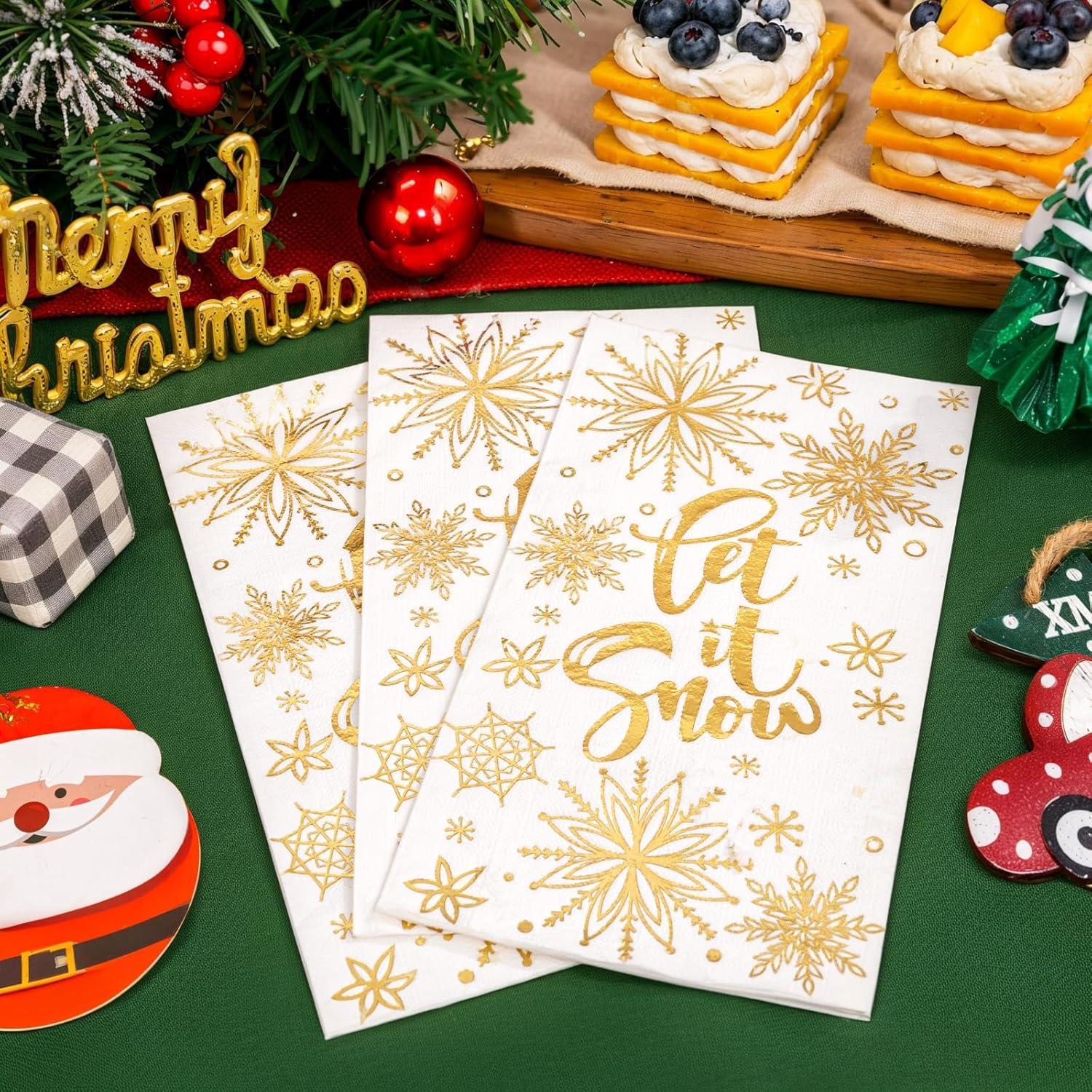imageWDF 100Pack Colorful Christmas Hand Towels ampamp Napkins  3 Ply Disposable Tree Napkins With Merry Bright Colors for Bathroom ampamp Table DecorGold