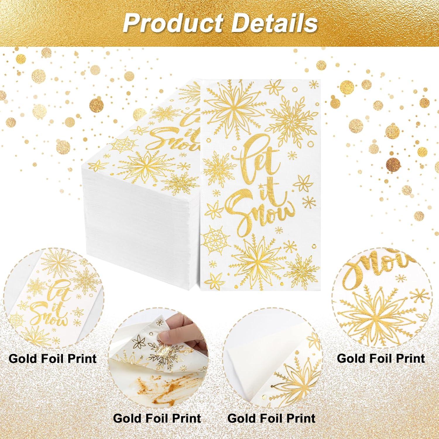 imageWDF 100Pack Colorful Christmas Hand Towels ampamp Napkins  3 Ply Disposable Tree Napkins With Merry Bright Colors for Bathroom ampamp Table DecorGold