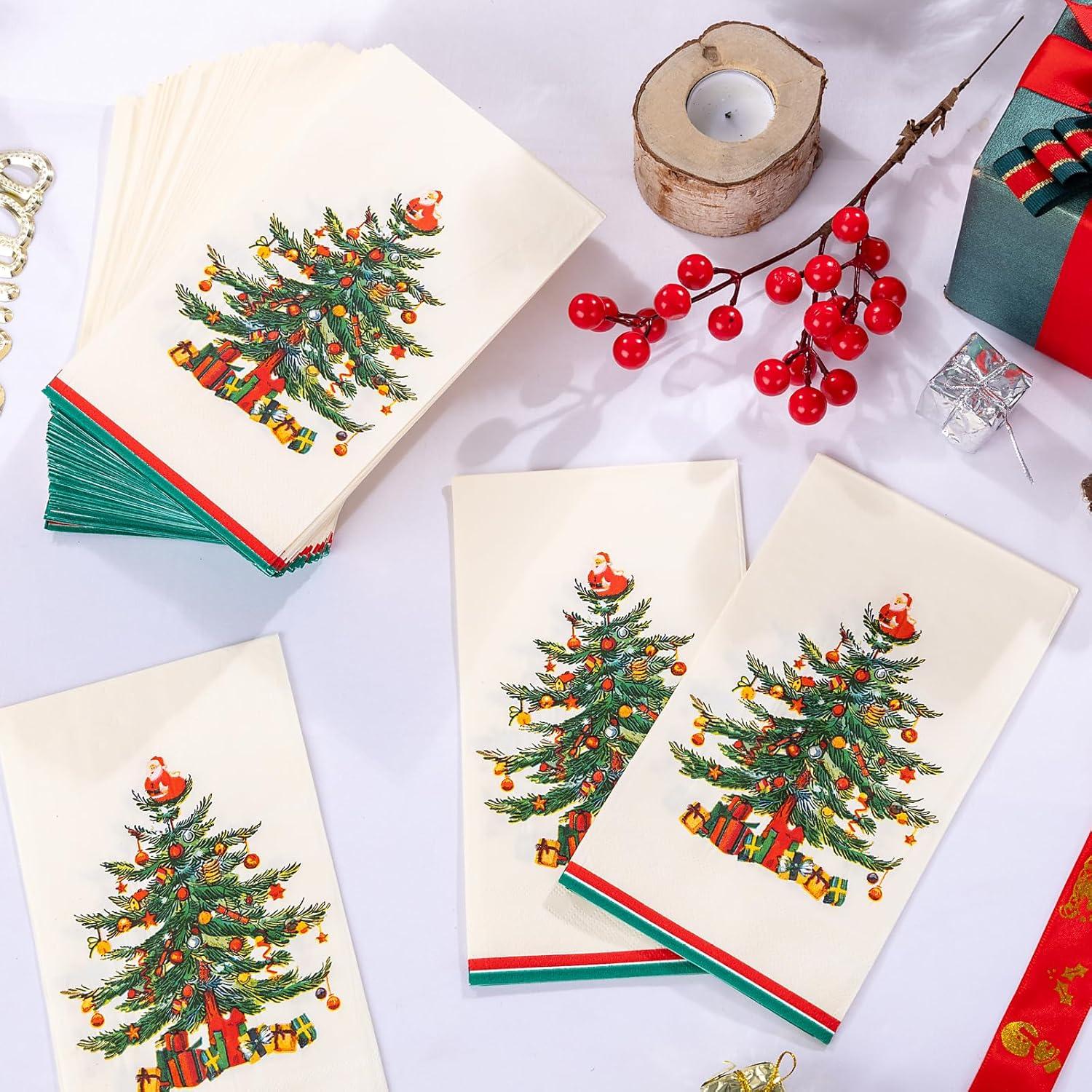 imageWDF 100Pack Colorful Christmas Hand Towels ampamp Napkins  3 Ply Disposable Tree Napkins With Merry Bright Colors for Bathroom ampamp Table DecorGreen