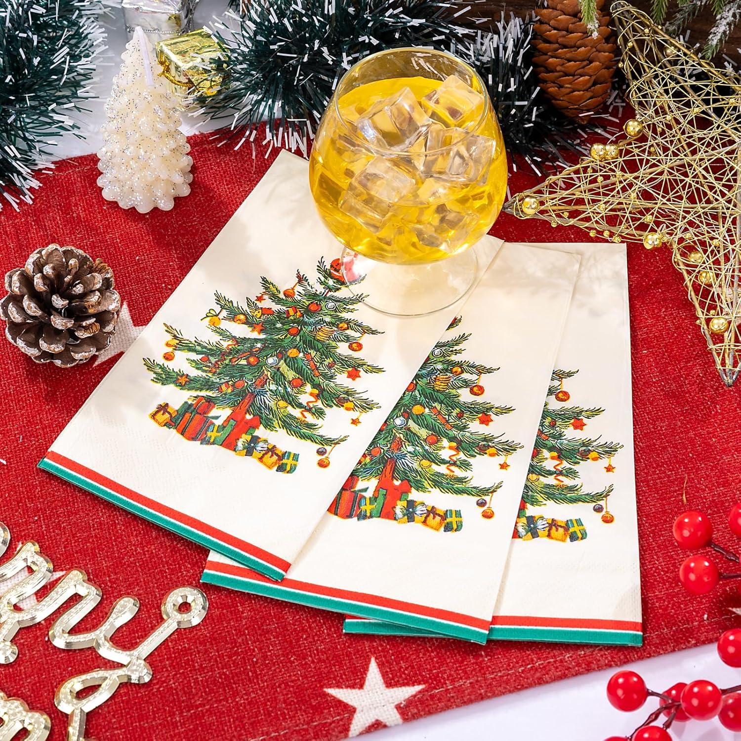 imageWDF 100Pack Colorful Christmas Hand Towels ampamp Napkins  3 Ply Disposable Tree Napkins With Merry Bright Colors for Bathroom ampamp Table DecorGreen