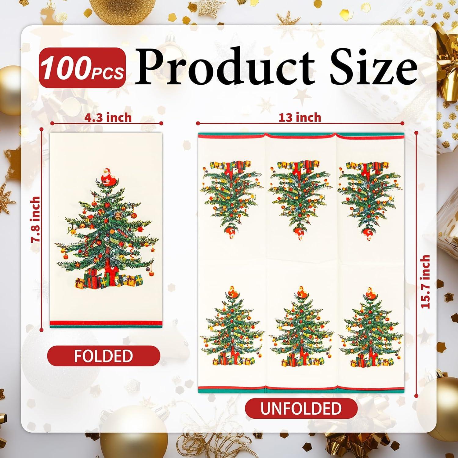 imageWDF 100Pack Colorful Christmas Hand Towels ampamp Napkins  3 Ply Disposable Tree Napkins With Merry Bright Colors for Bathroom ampamp Table DecorGreen