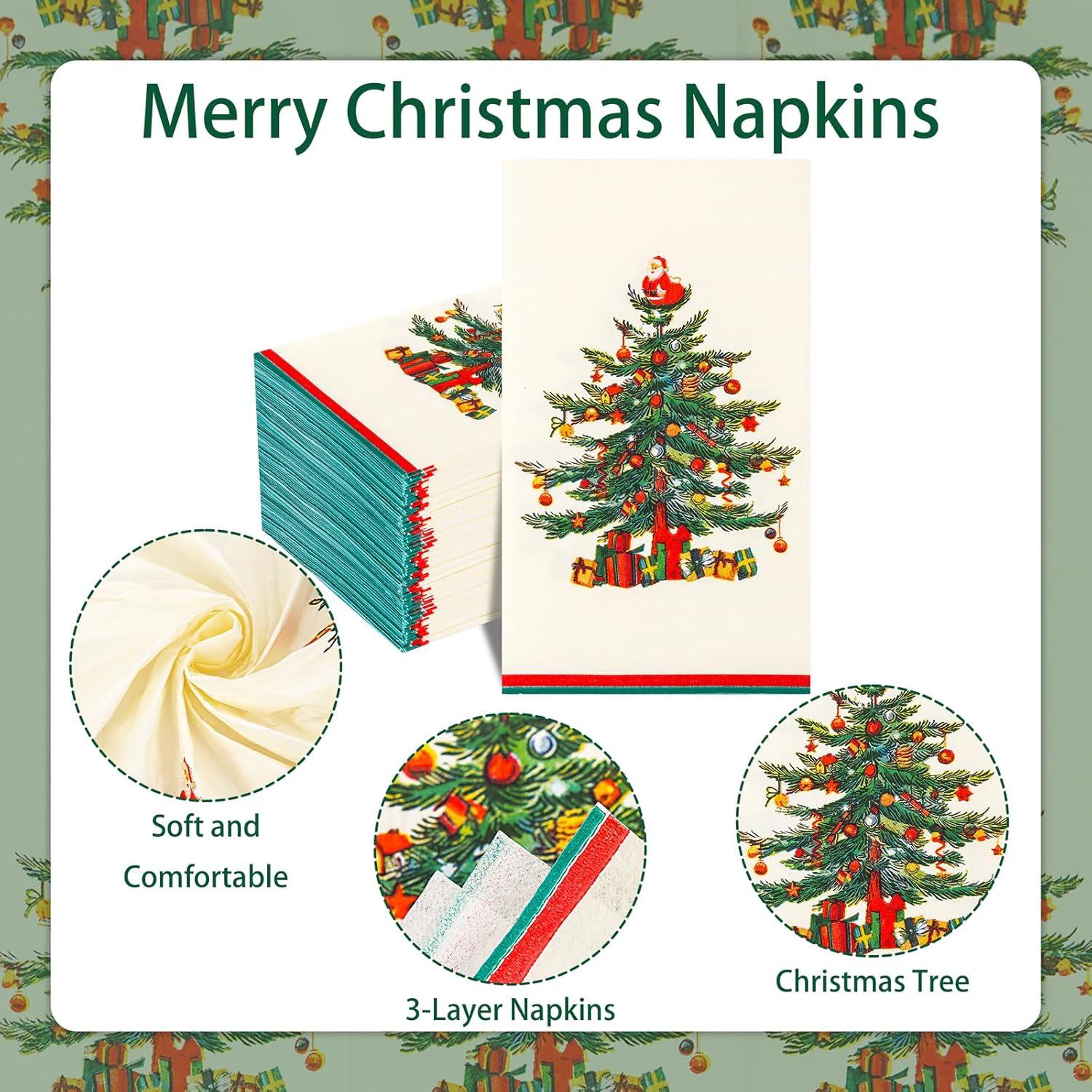 imageWDF 100Pack Colorful Christmas Hand Towels ampamp Napkins  3 Ply Disposable Tree Napkins With Merry Bright Colors for Bathroom ampamp Table DecorGreen