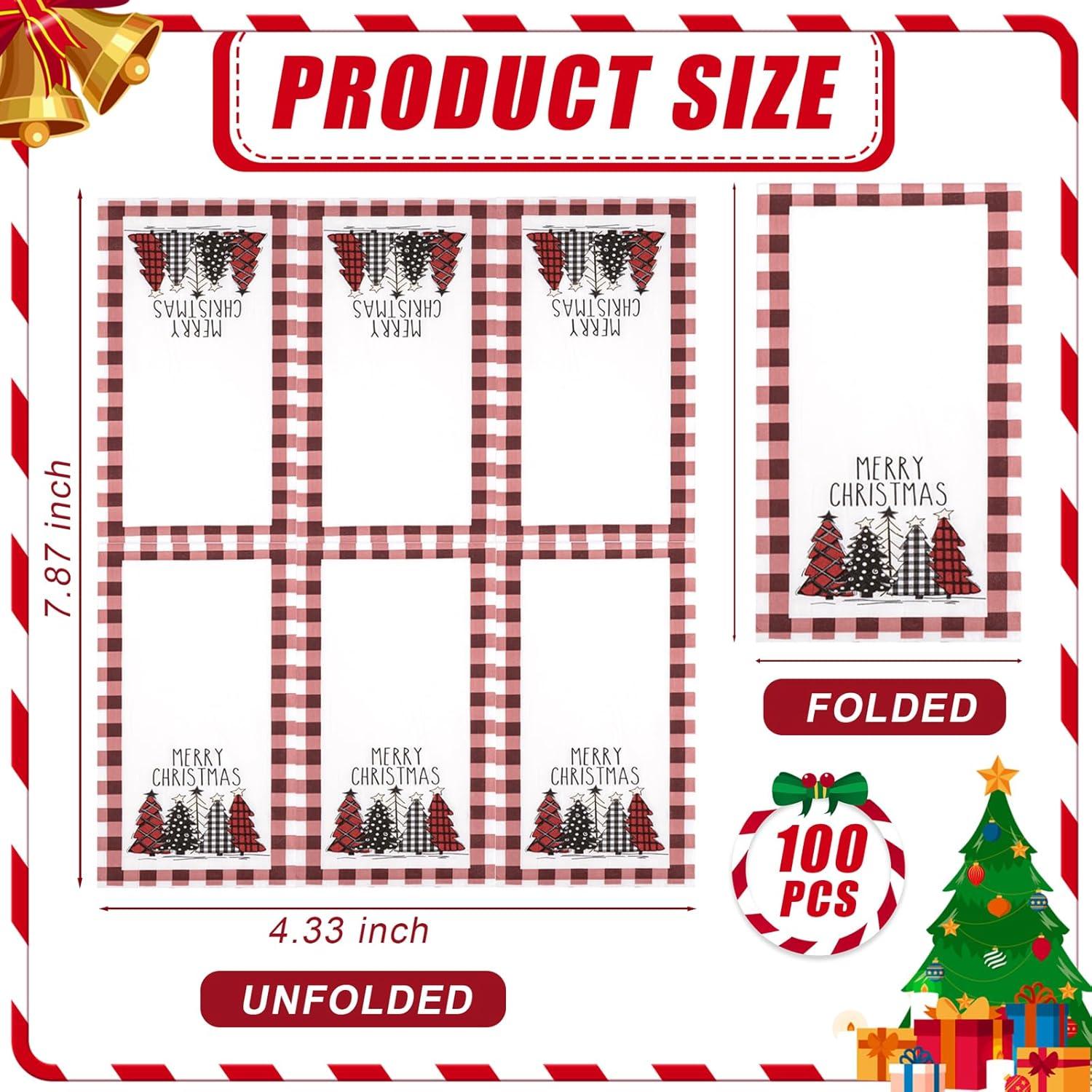 imageWDF 100Pack Colorful Christmas Hand Towels ampamp Napkins  3 Ply Disposable Tree Napkins With Merry Bright Colors for Bathroom ampamp Table DecorRed