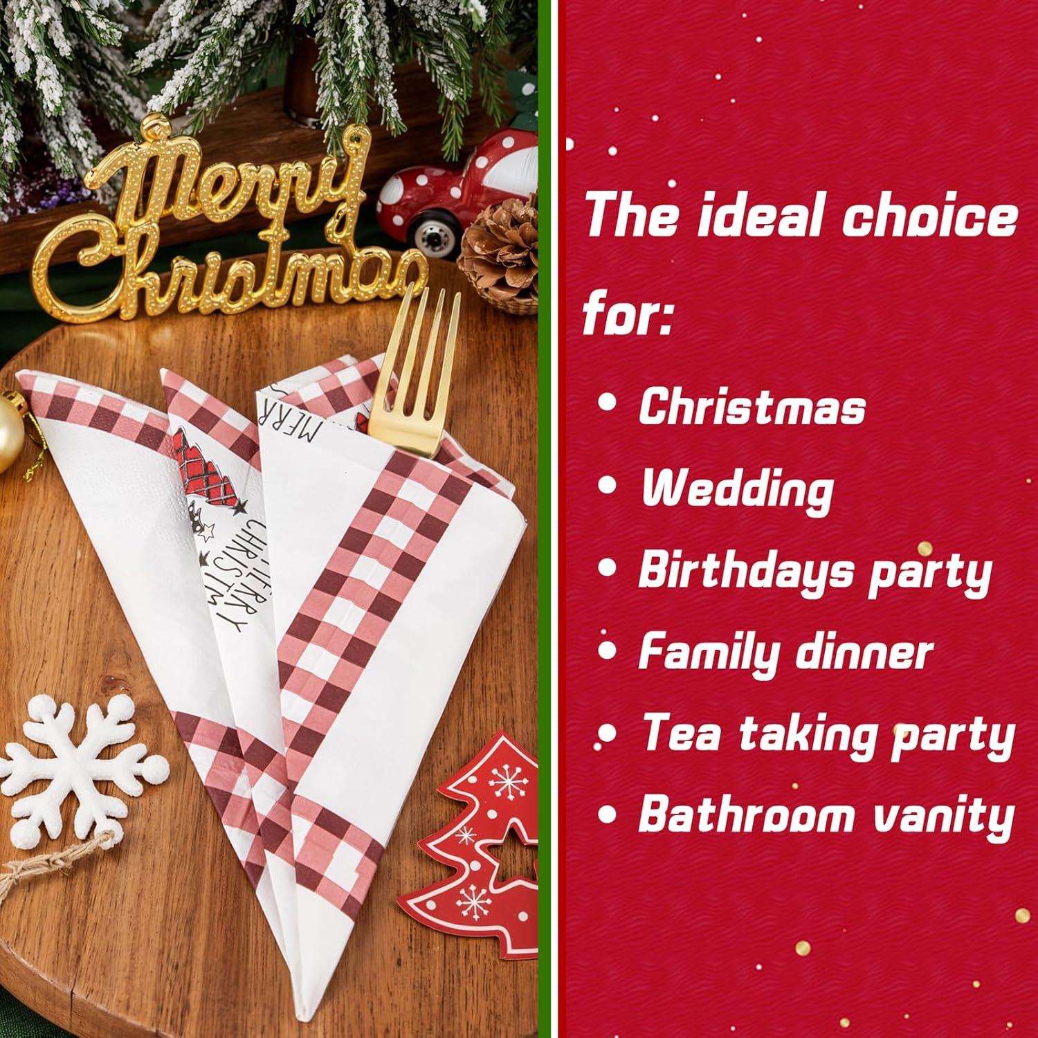 imageWDF 100Pack Colorful Christmas Hand Towels ampamp Napkins  3 Ply Disposable Tree Napkins With Merry Bright Colors for Bathroom ampamp Table DecorRed