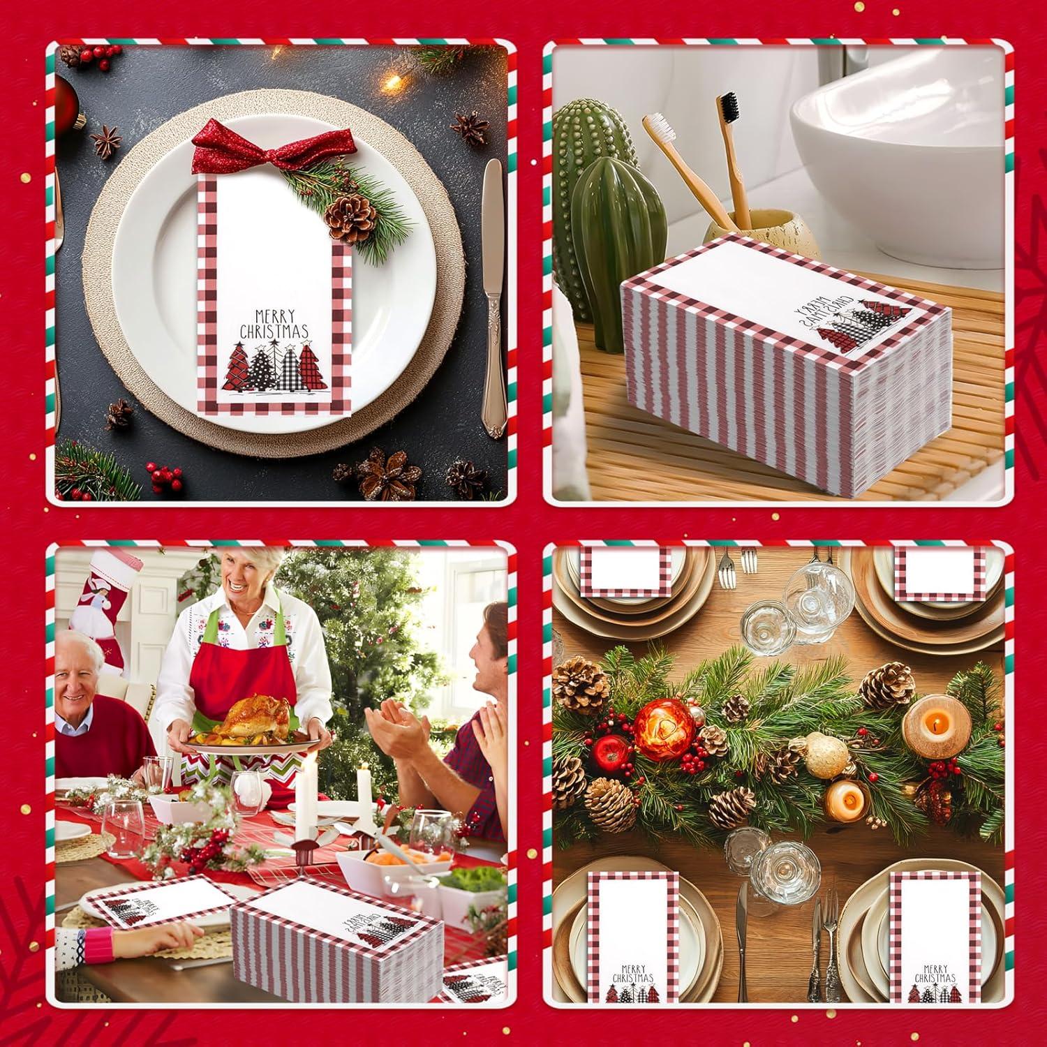 imageWDF 100Pack Colorful Christmas Hand Towels ampamp Napkins  3 Ply Disposable Tree Napkins With Merry Bright Colors for Bathroom ampamp Table DecorRed