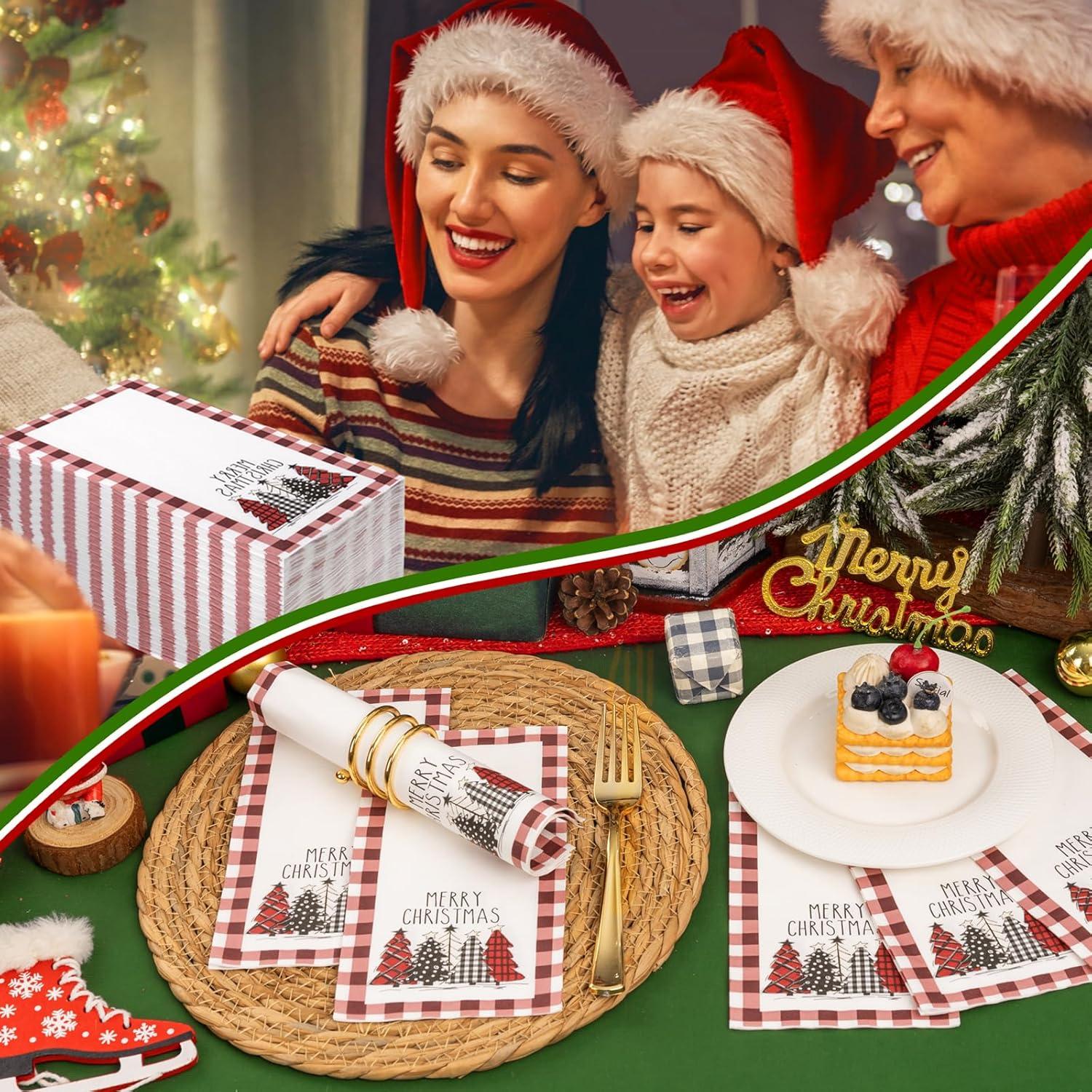 imageWDF 100Pack Colorful Christmas Hand Towels ampamp Napkins  3 Ply Disposable Tree Napkins With Merry Bright Colors for Bathroom ampamp Table DecorRed