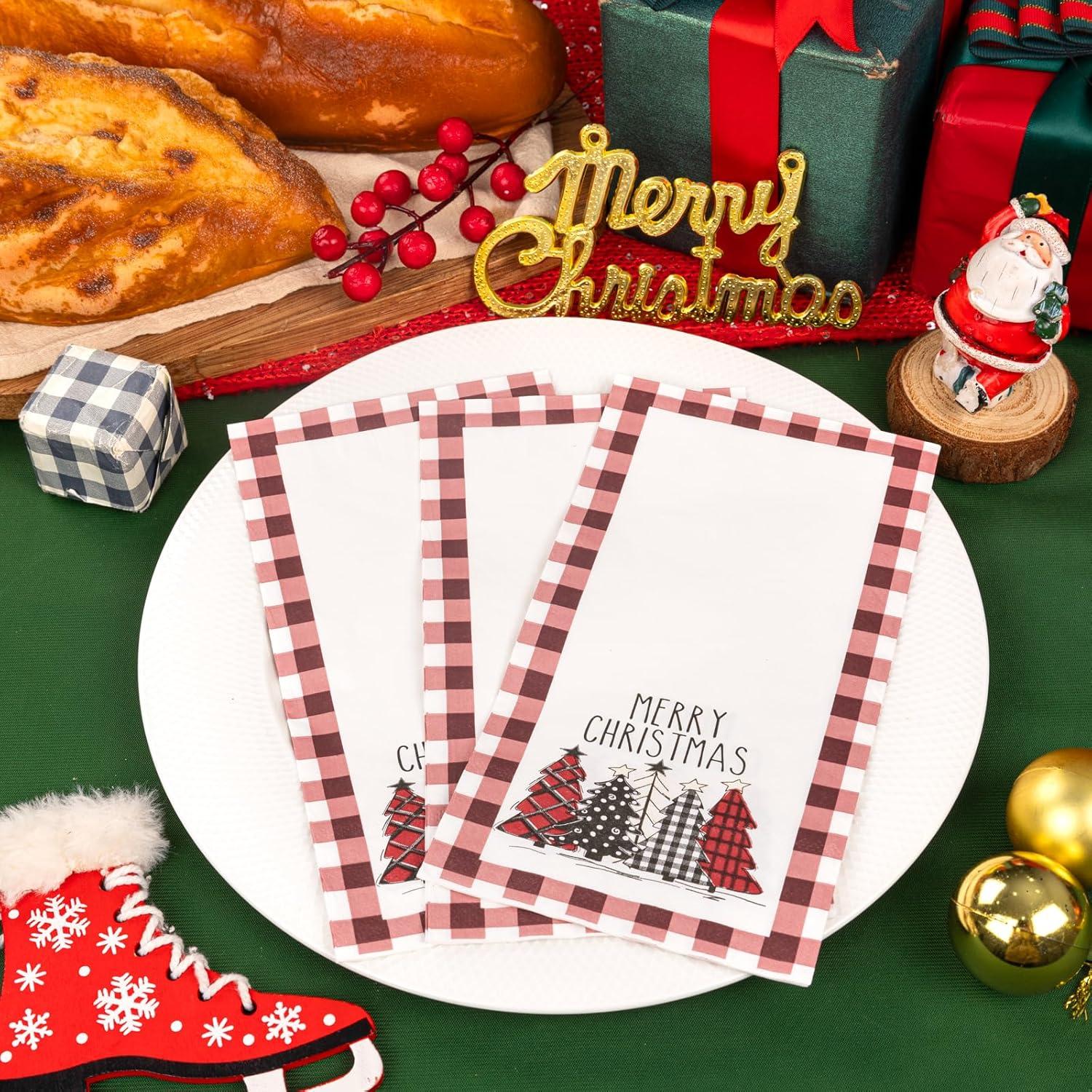 imageWDF 100Pack Colorful Christmas Hand Towels ampamp Napkins  3 Ply Disposable Tree Napkins With Merry Bright Colors for Bathroom ampamp Table DecorRed