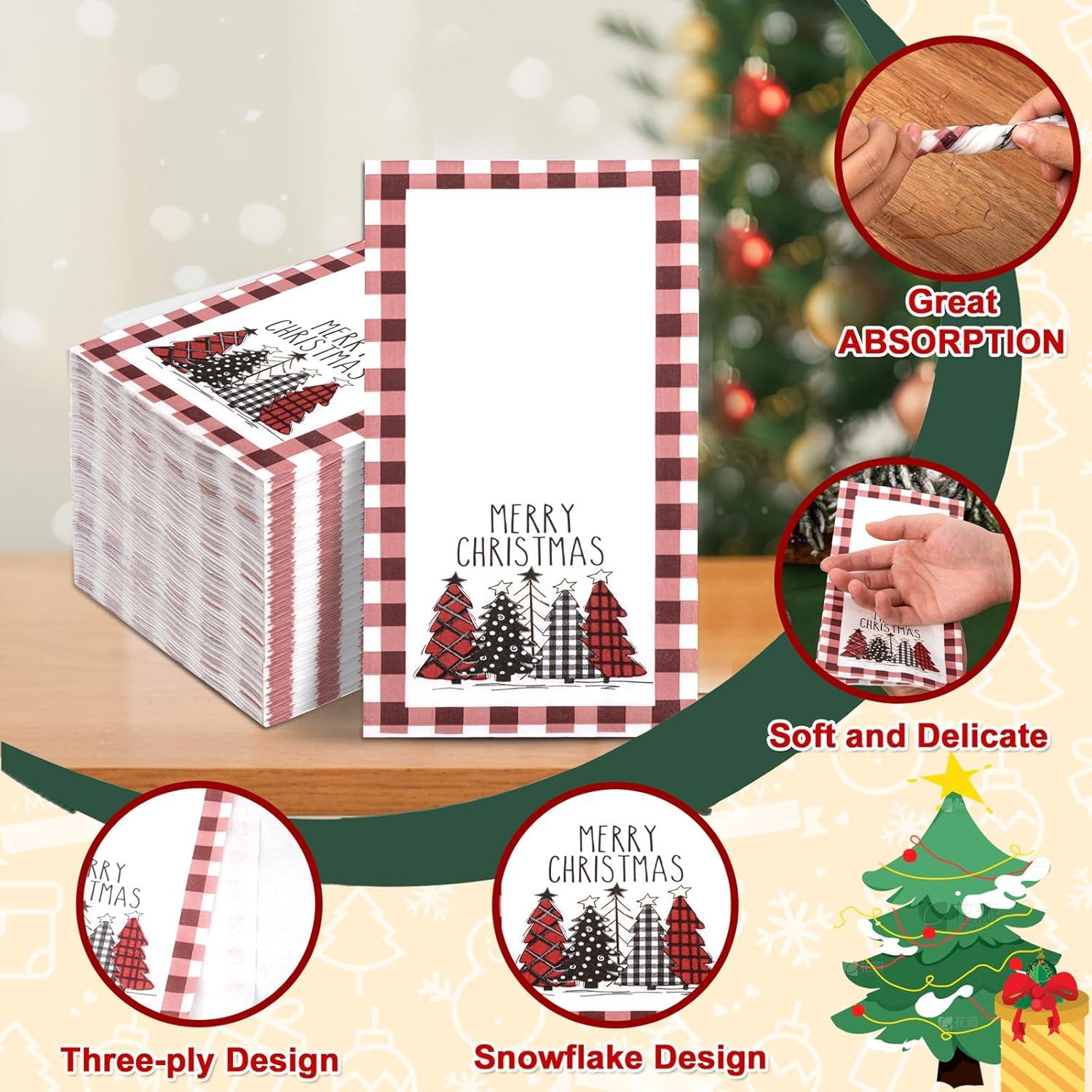 imageWDF 100Pack Colorful Christmas Hand Towels ampamp Napkins  3 Ply Disposable Tree Napkins With Merry Bright Colors for Bathroom ampamp Table DecorRed