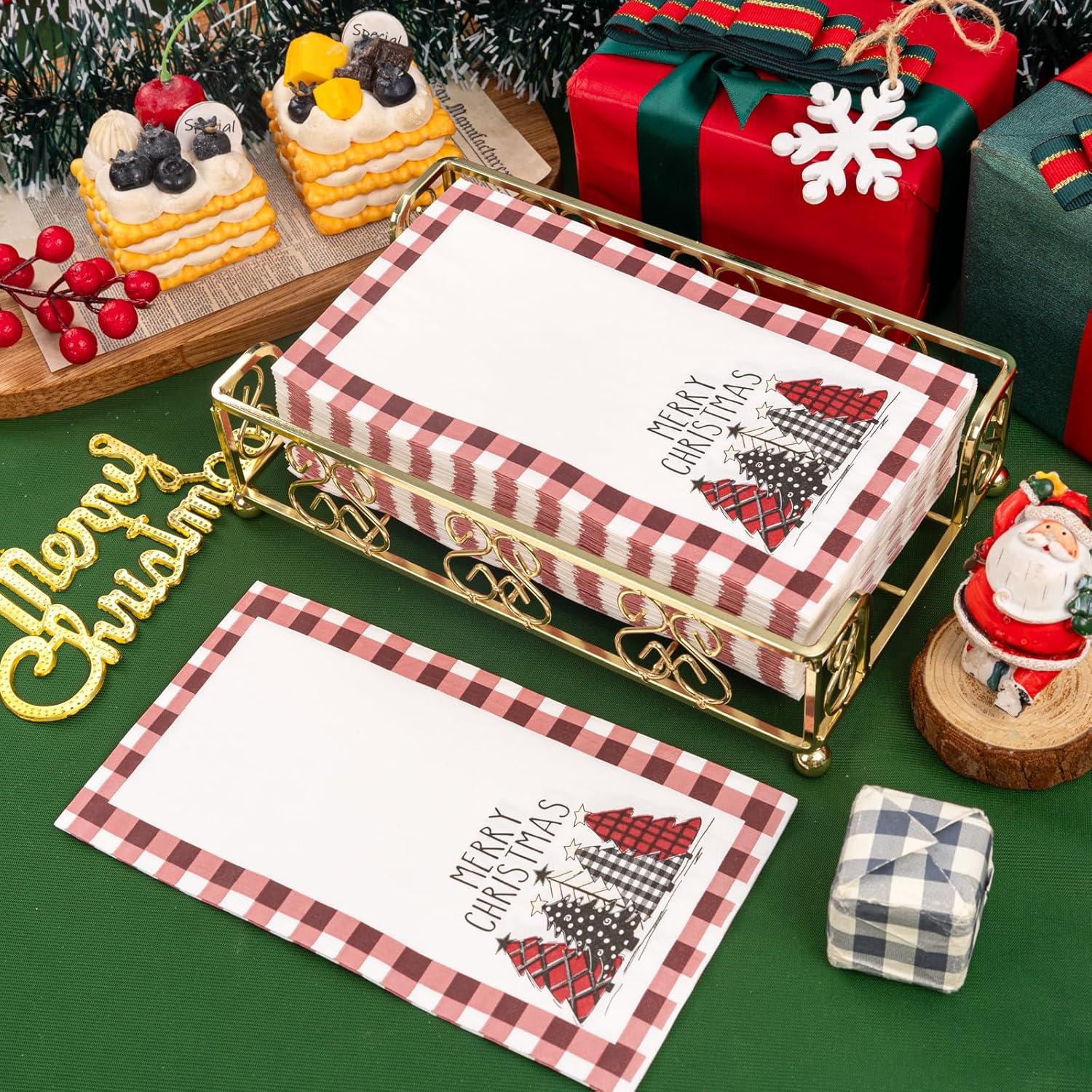 imageWDF 100Pack Colorful Christmas Hand Towels ampamp Napkins  3 Ply Disposable Tree Napkins With Merry Bright Colors for Bathroom ampamp Table DecorRed